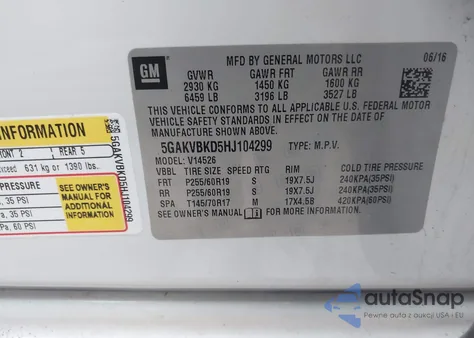 2017 Buick Enclave Leather z USA, uszkodzony, nr VIN 5GAKVBKD5HJ104299